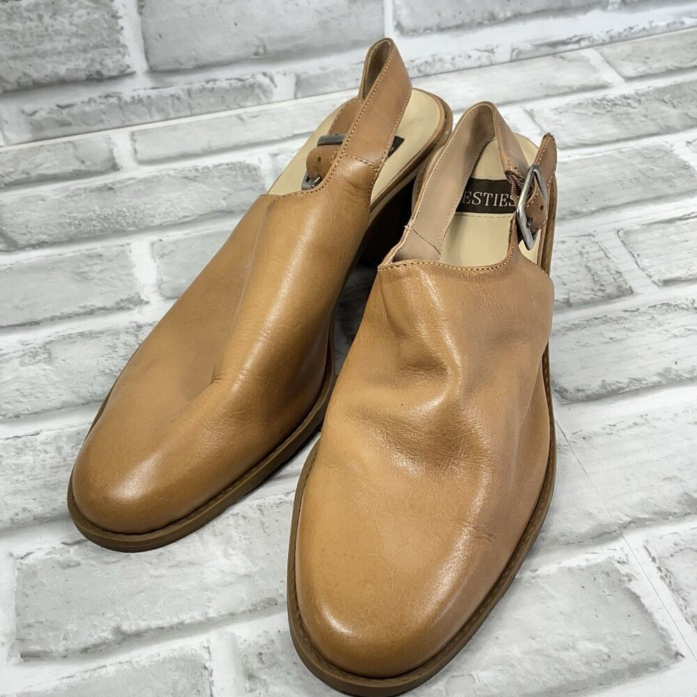 Westies Women's Size 9.5 Brown Tan Leather Vintage Block Heel Mule Clogs - Picture 13 of 13